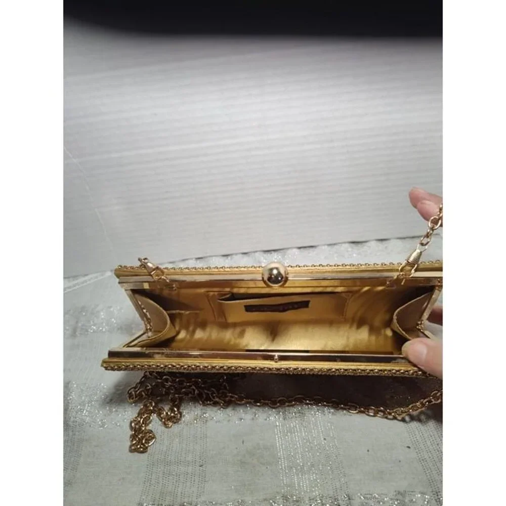 Vintage Retro Caziar Chainmail Clutch Bag Matte Gold‎ With Clasp Chain Strap